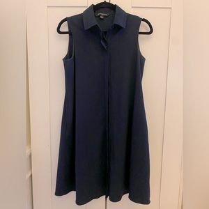 Sharagano Size 2 Navy Blue Sleeveless Button Down Collared Shift Dress, A-line